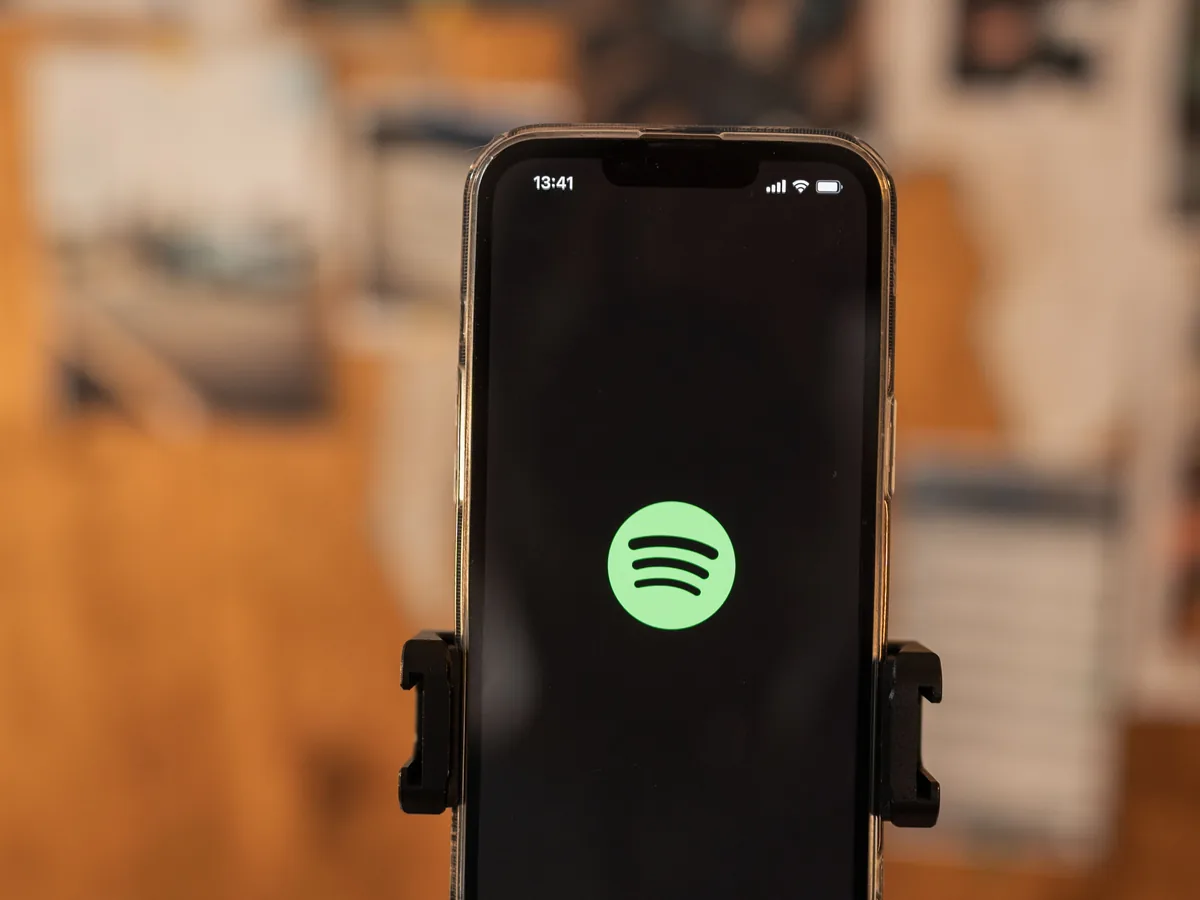 Real Apple iPhone photographed indoors on a stand